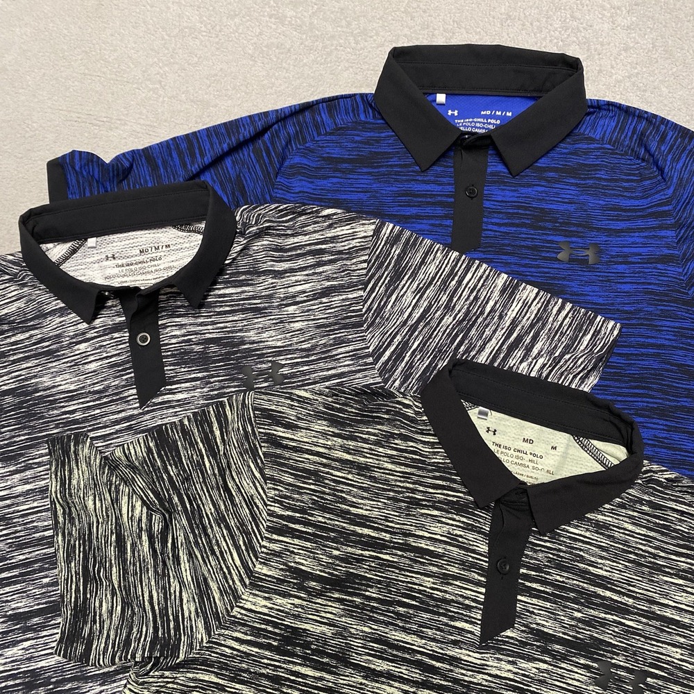 Under Armour Iso Chill Polo Mens Medium Abstract Print Lot Of 3 Golf Performance